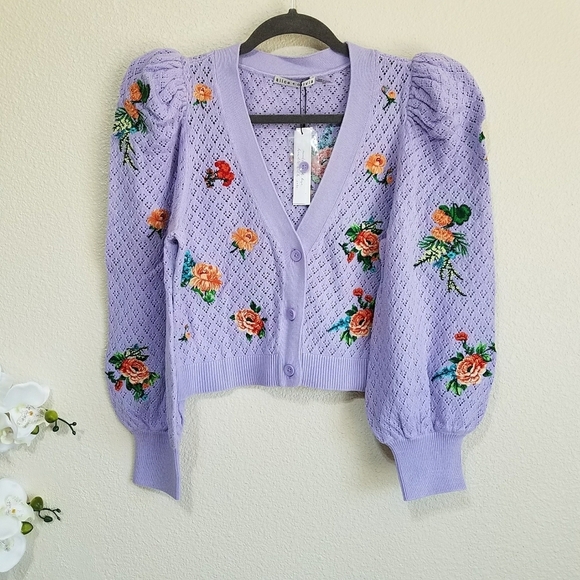 Alice + Olivia Sweaters - ALICE + OLIVIA Morita Puff-Sleeve Cropped Cardigan